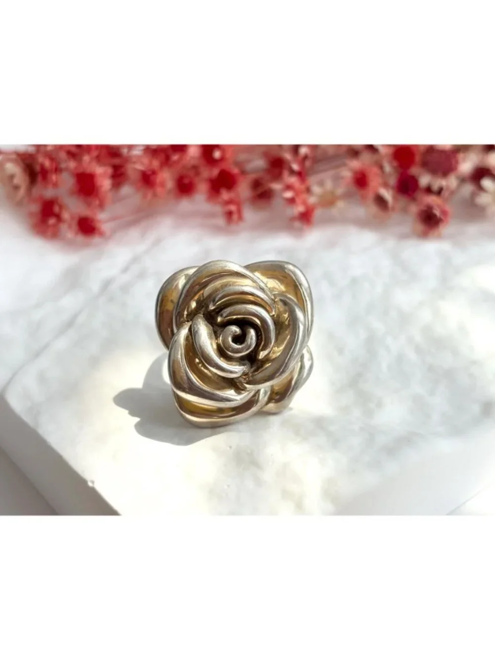 Blooming Rose Floral Beautiful Jumbo Sterling Silver 925 Vintage Ring - sz 7